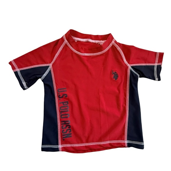 U.S. Polo Assn Rash Guard Swim Shirt Red Navy SPF Protection Size 2T - Picture 2 of 4
